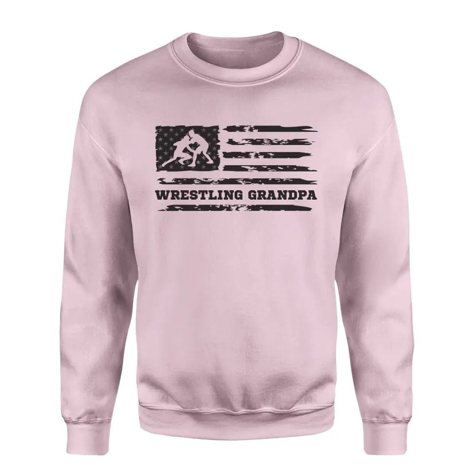 Wrestling Grandpa Horizontal Flag on a Sweatshirt with a Black Graphic