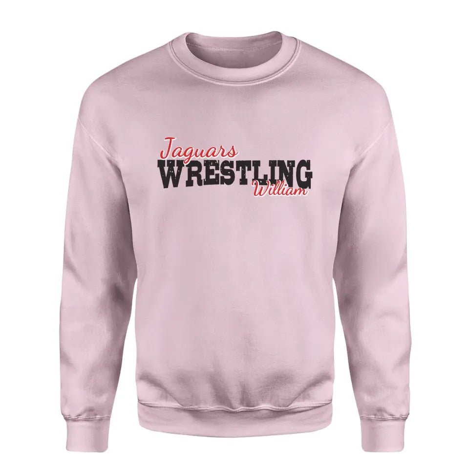 Custom Wrestling Mascot and Wrestler Name on a Sweatshirt with a Black Graphic