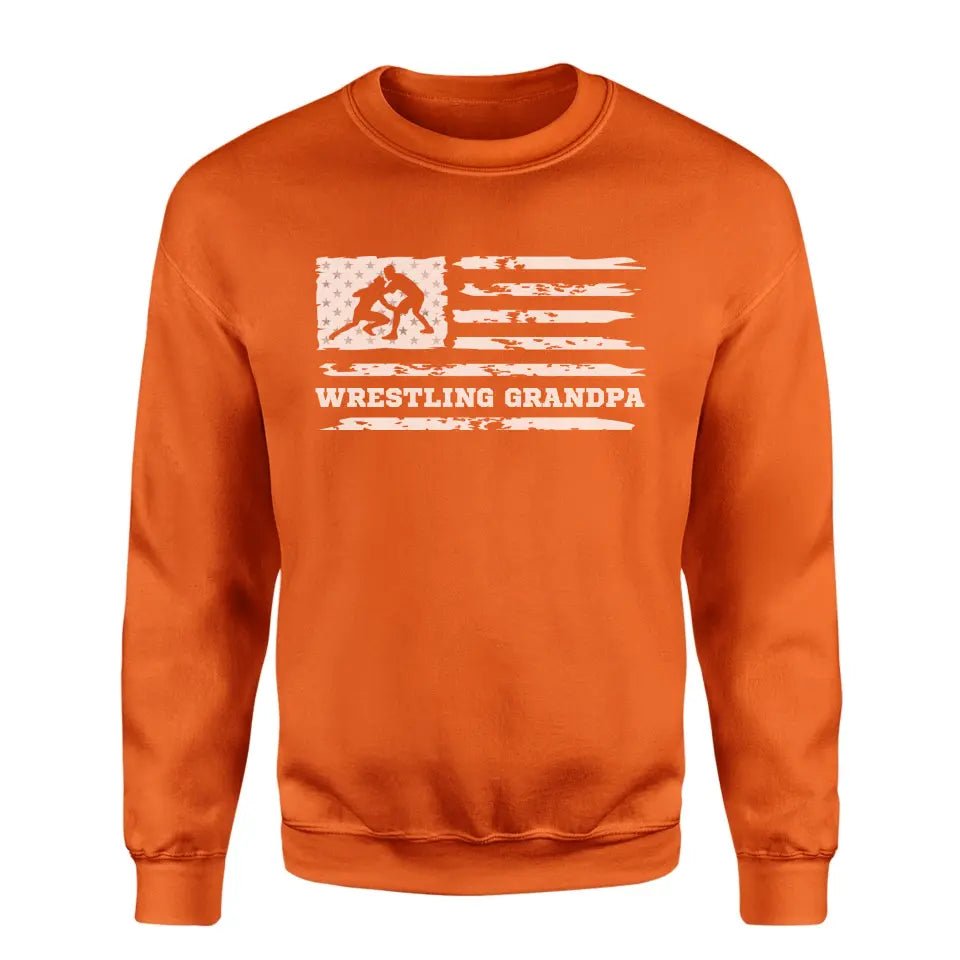 Wrestling Grandpa Horizontal Flag on a Sweatshirt with a White Graphic
