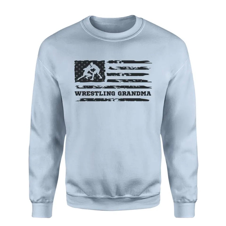 Wrestling Grandma Horizontal Flag on a Sweatshirt with a Black Graphic