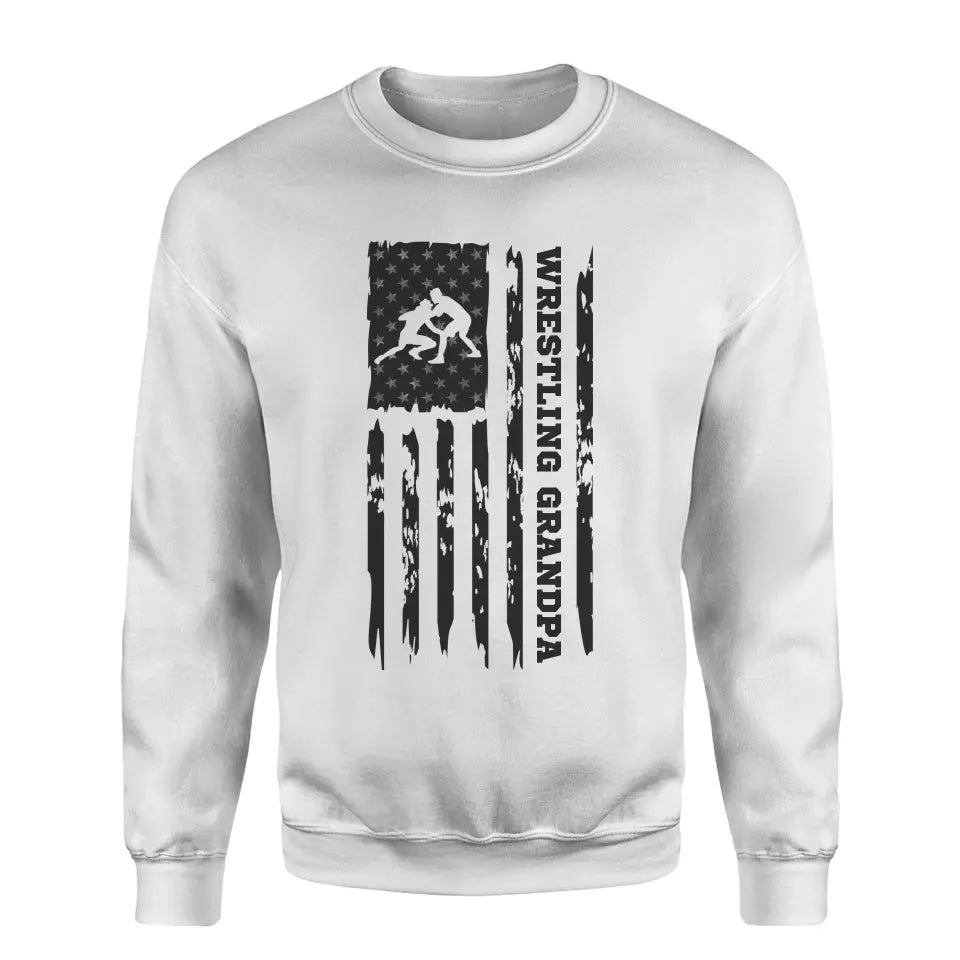Wrestling Grandpa Vertical Flag on a Sweatshirt with a Black Graphic