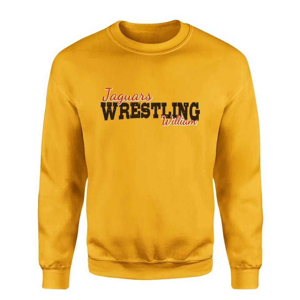 Custom Wrestling Mascot and Wrestler Name on a Sweatshirt with a Black Graphic