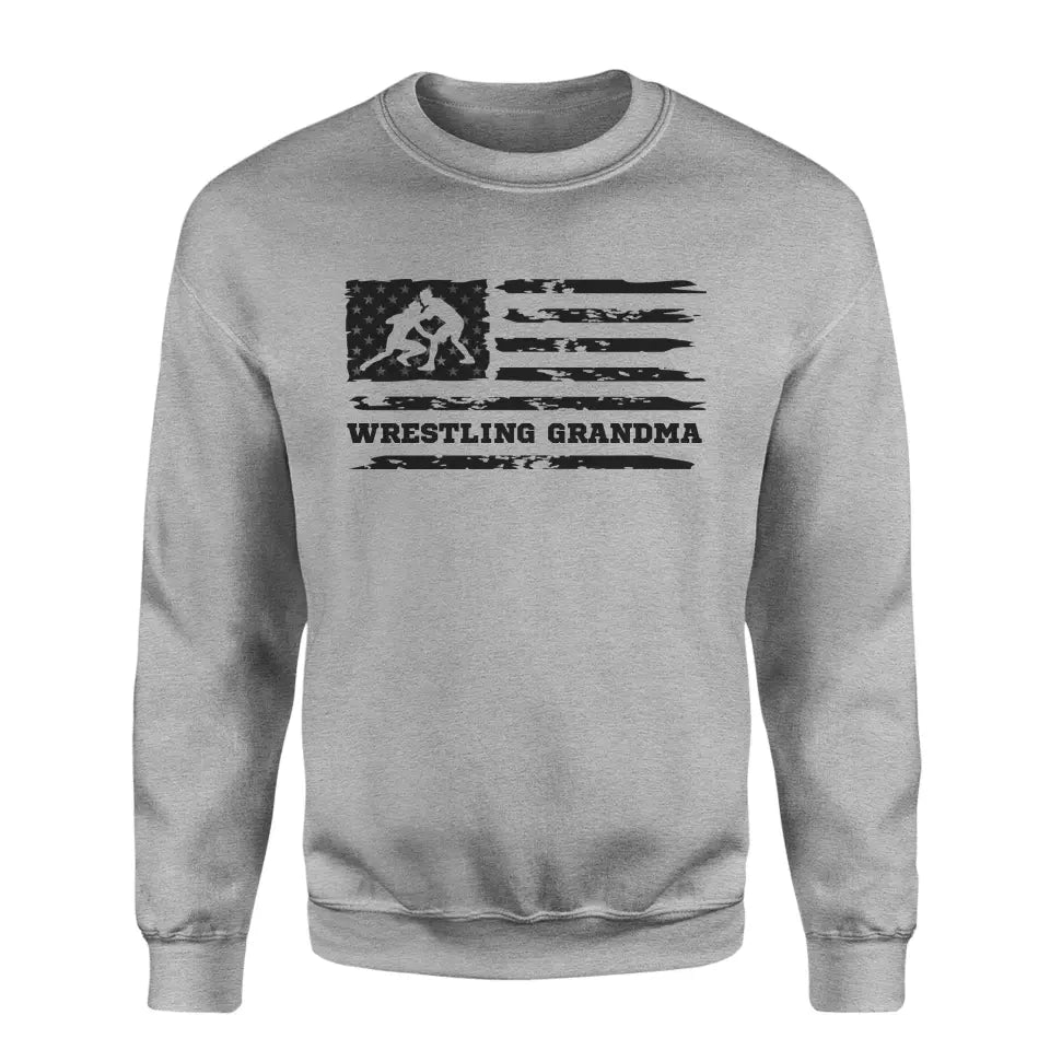 Wrestling Grandma Horizontal Flag on a Sweatshirt with a Black Graphic