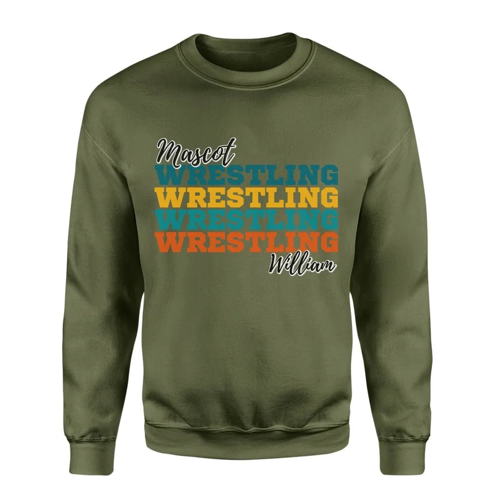 Personalized Wrestling Wrestling Wrestling on a Sweatshirt With Mascot and Wrestler Name on a Sweatshirt