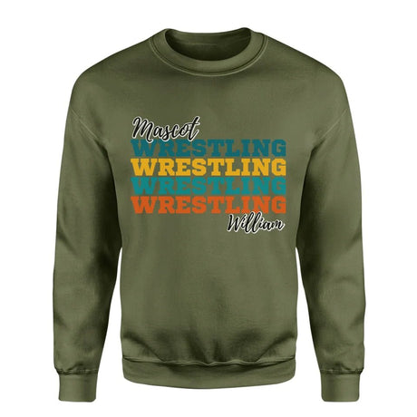 Personalized Wrestling Wrestling Wrestling on a Sweatshirt With Mascot and Wrestler Name on a Sweatshirt