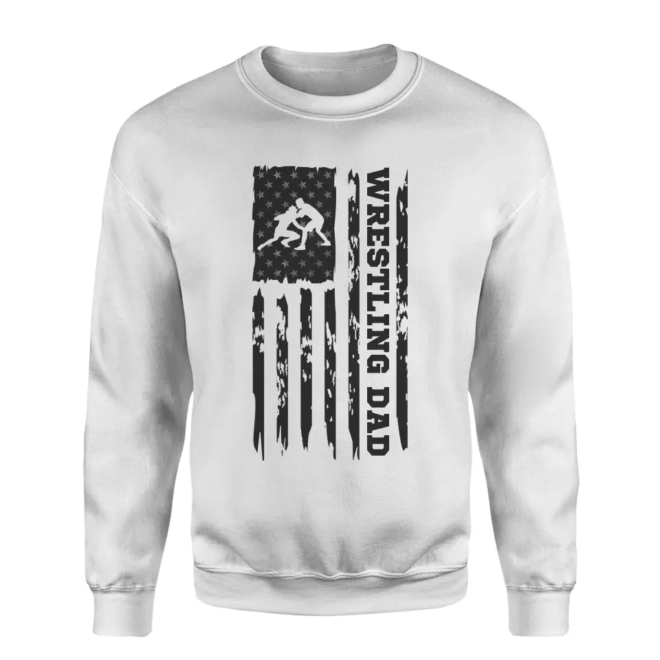 Wrestling Dad Vertical Flag on a Sweatshirt with a Black Graphic