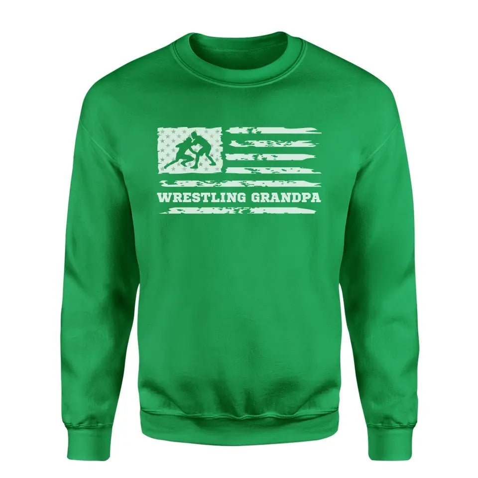 Wrestling Grandpa Horizontal Flag on a Sweatshirt with a White Graphic