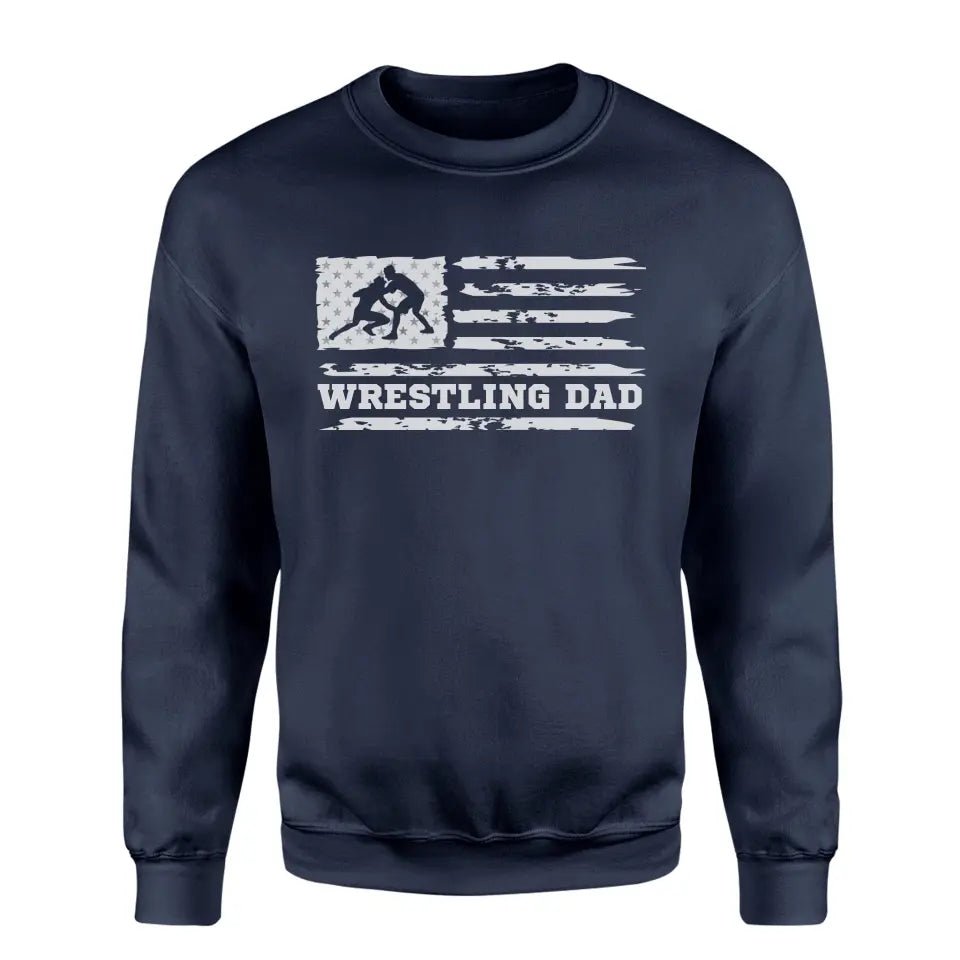 Wrestling Dad Horizontal Flag on a Sweatshirt with a White Graphic