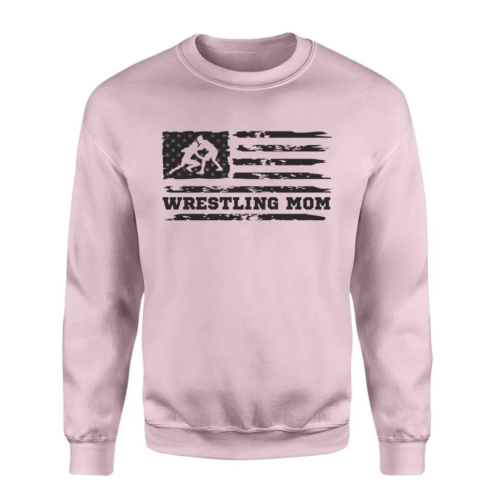 Wrestling Mom Horizontal Flag on a Sweatshirt with a Black Graphic