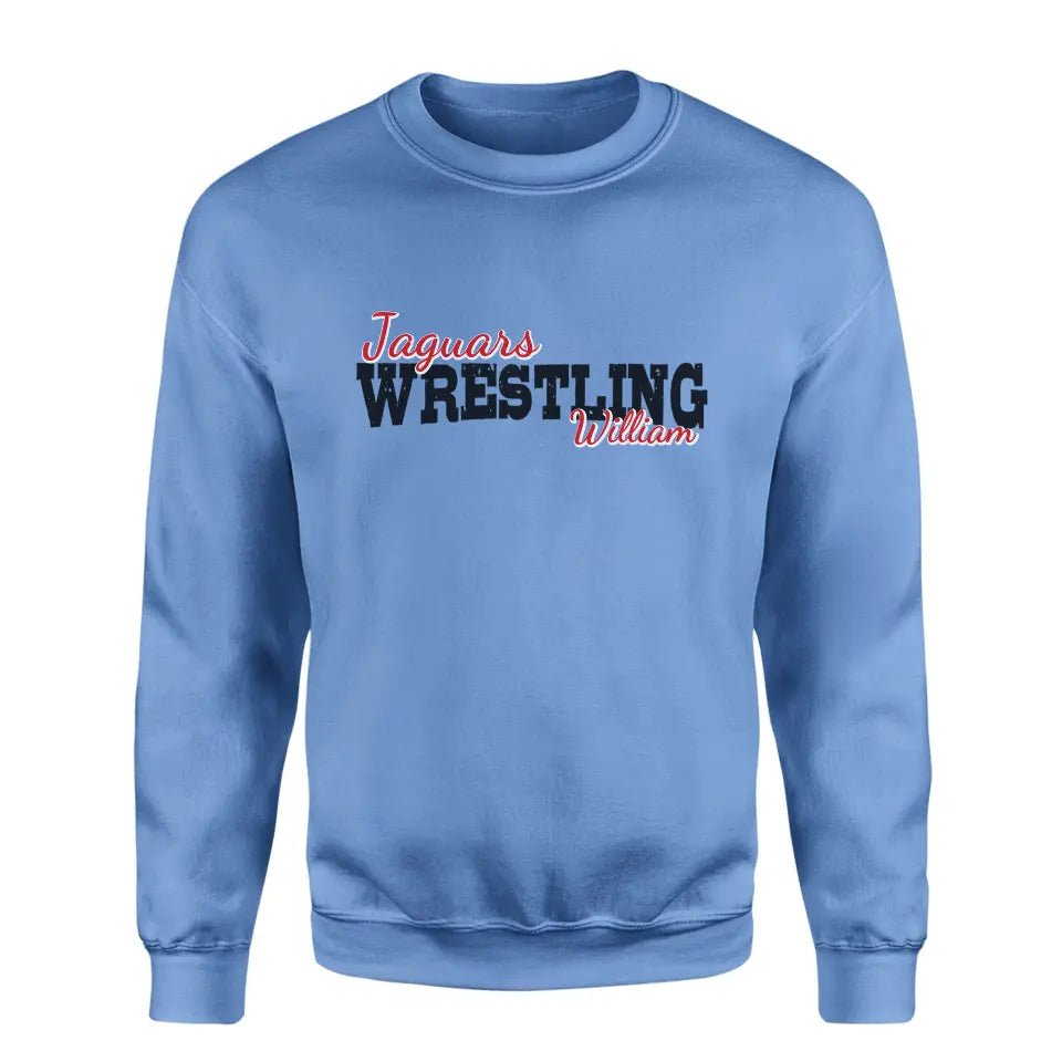 Custom Wrestling Mascot and Wrestler Name on a Sweatshirt with a Black Graphic
