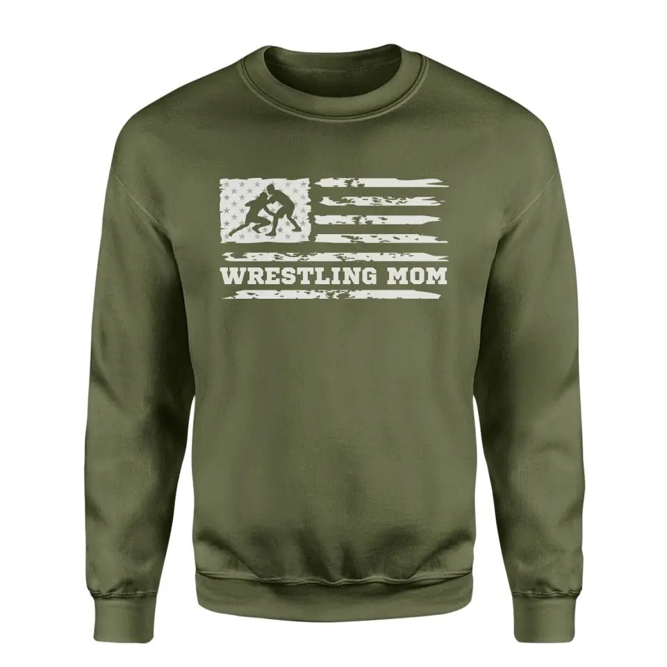 Wrestling Mom Horizontal Flag on a Sweatshirt with a White Graphic