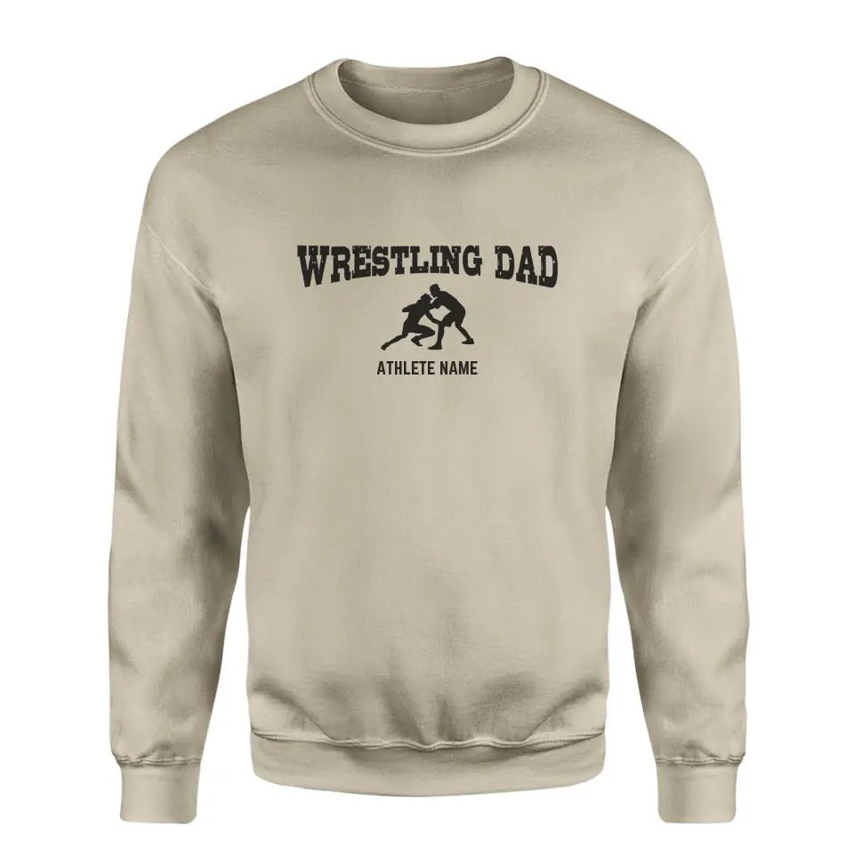 Wrestling Dad with Wrestler Icon and Wrestler Name on a Sweatshirt with a Black Graphic