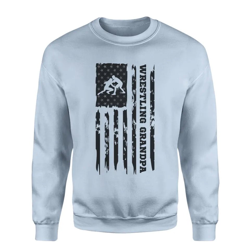Wrestling Grandpa Vertical Flag on a Sweatshirt with a Black Graphic