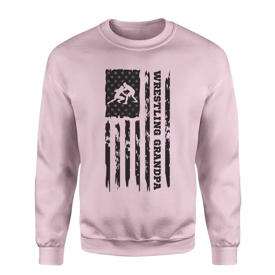 Wrestling Grandpa Vertical Flag on a Sweatshirt with a Black Graphic