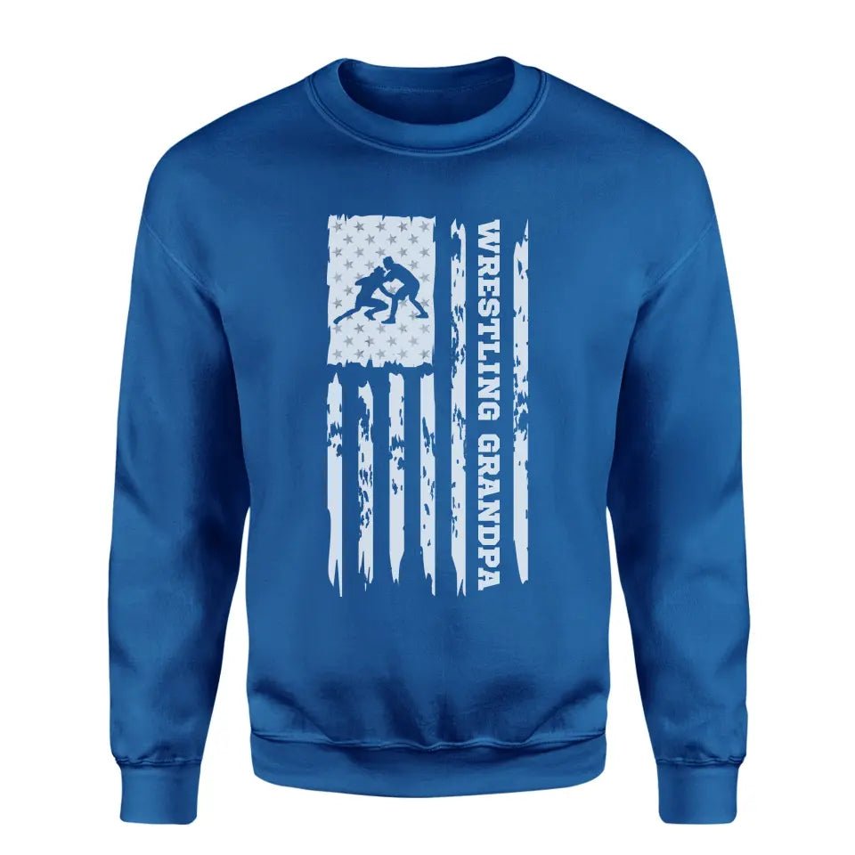 Wrestling Grandpa Vertical Flag on a Sweatshirt with a White Graphic