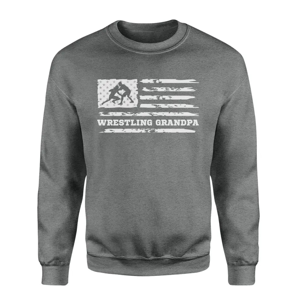 Wrestling Grandpa Horizontal Flag on a Sweatshirt with a White Graphic
