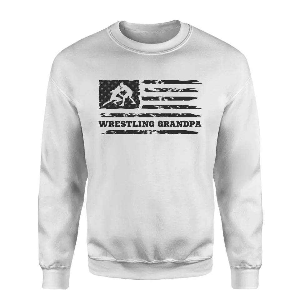 Wrestling Grandpa Horizontal Flag on a Sweatshirt with a Black Graphic