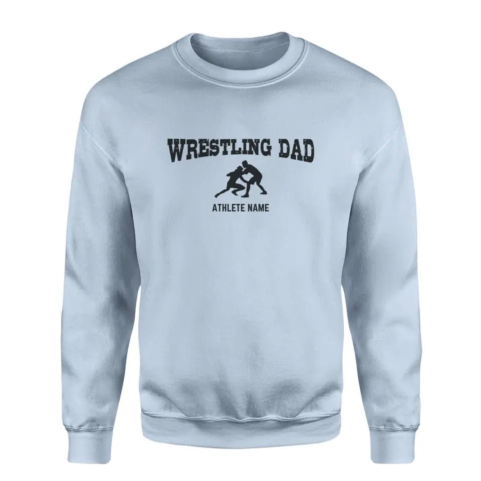 Wrestling Dad with Wrestler Icon and Wrestler Name on a Sweatshirt with a Black Graphic