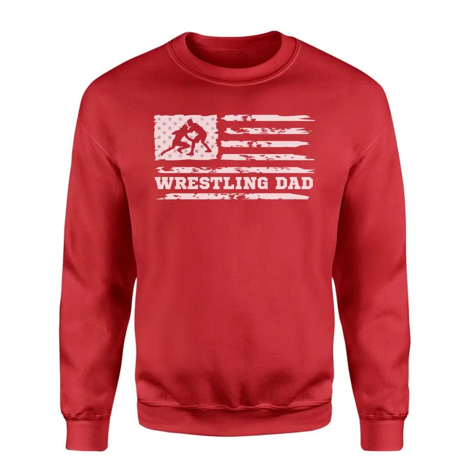 Wrestling Dad Horizontal Flag on a Sweatshirt with a White Graphic