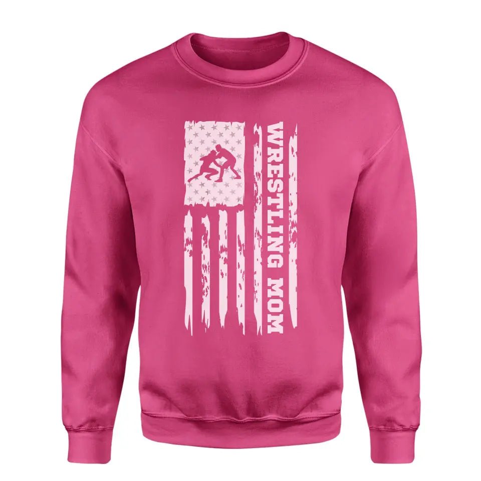 Wrestling Mom Vertical Flag on a Sweatshirt with a White Graphic