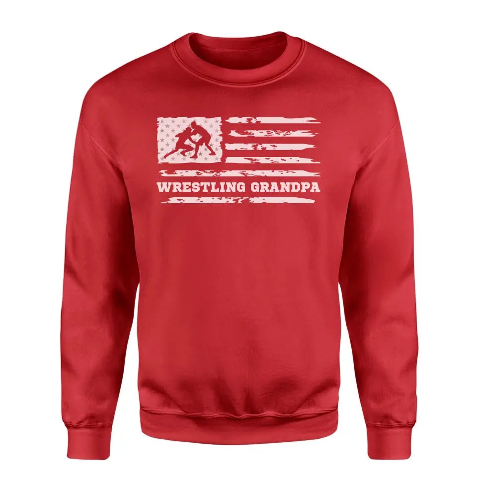 Wrestling Grandpa Horizontal Flag on a Sweatshirt with a White Graphic