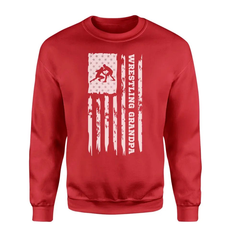 Wrestling Grandpa Vertical Flag on a Sweatshirt with a White Graphic