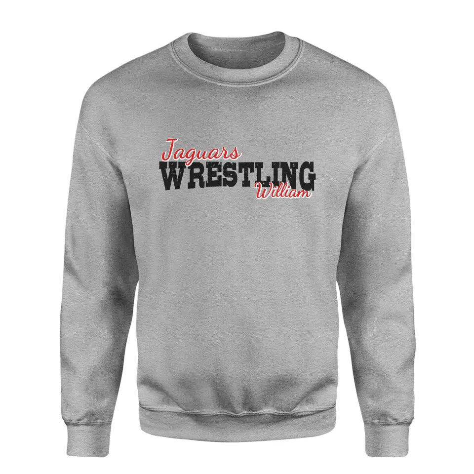 Custom Wrestling Mascot and Wrestler Name on a Sweatshirt with a Black Graphic
