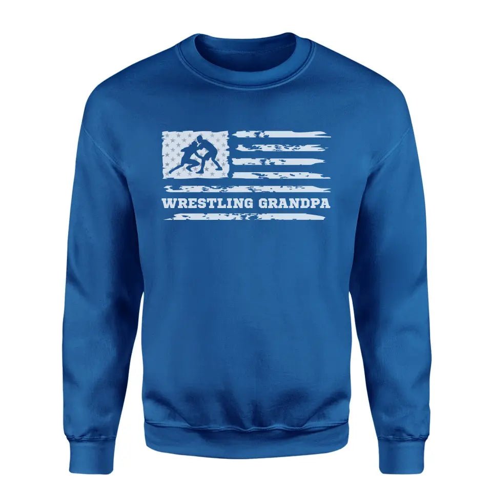 Wrestling Grandpa Horizontal Flag on a Sweatshirt with a White Graphic