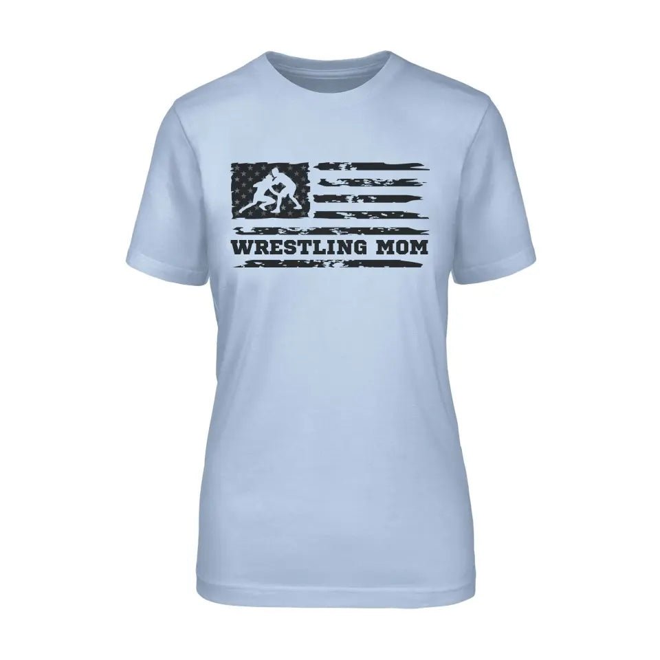 Wrestling Mom Horizontal Flag on a Unisex T-Shirt with a Black Graphic