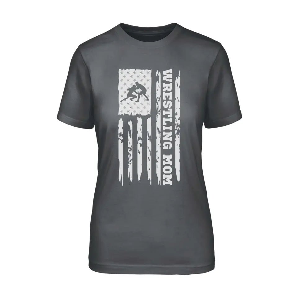 Wrestling Mom Vertical Flag on a Unisex T-Shirt with a White Graphic