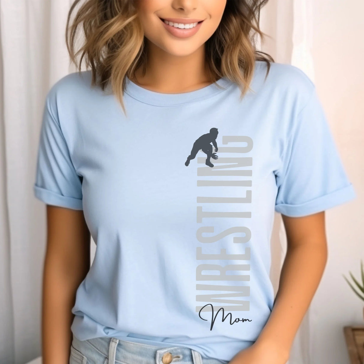 Personalized Wrestling Mom Shirt With Mascot, Icon, and Wrestler Name on a Unisex T-Shirt