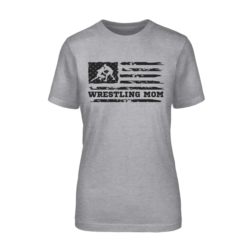 Wrestling Mom Horizontal Flag on a Unisex T-Shirt with a Black Graphic