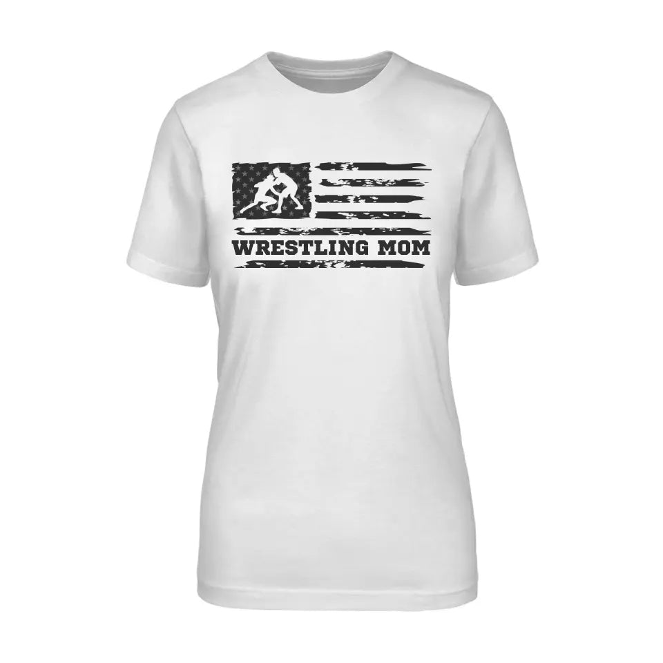 Wrestling Mom Horizontal Flag on a Unisex T-Shirt with a Black Graphic