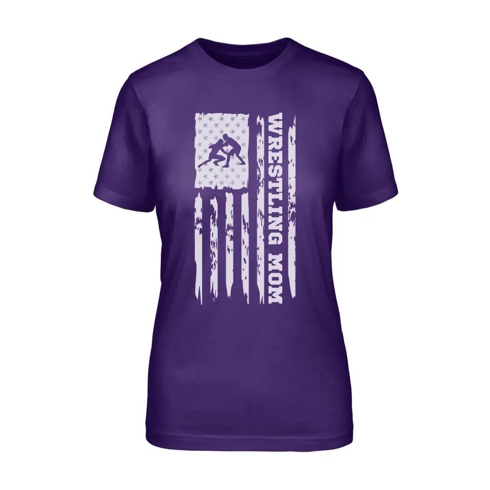 Wrestling Mom Vertical Flag on a Unisex T-Shirt with a White Graphic