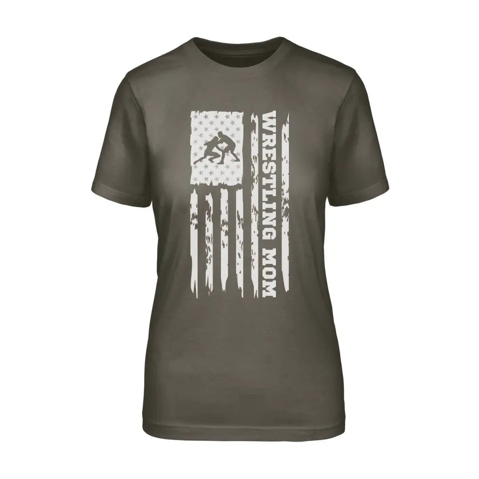 Wrestling Mom Vertical Flag on a Unisex T-Shirt with a White Graphic