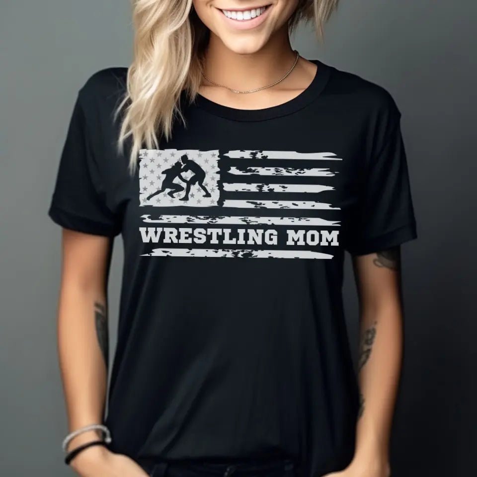 Wrestling Mom Horizontal Flag on a Unisex T-Shirt with a White Graphic