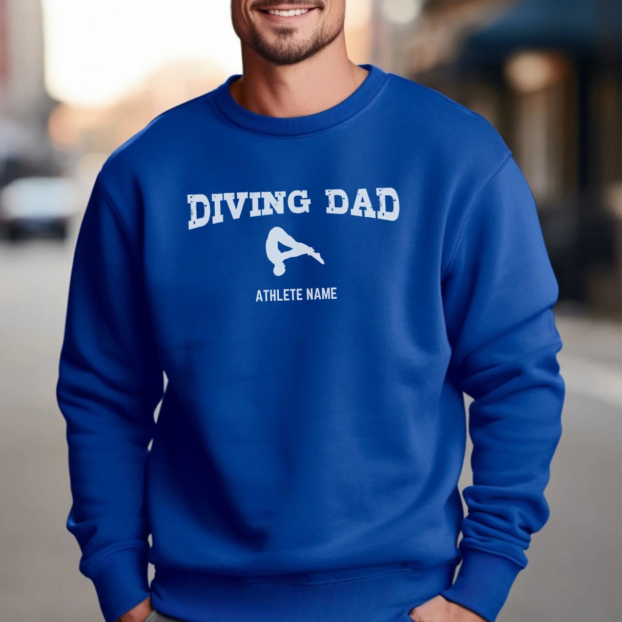Diving Dad with Diver Icon and Diver Name on a Sweatshirt with a White Graphic