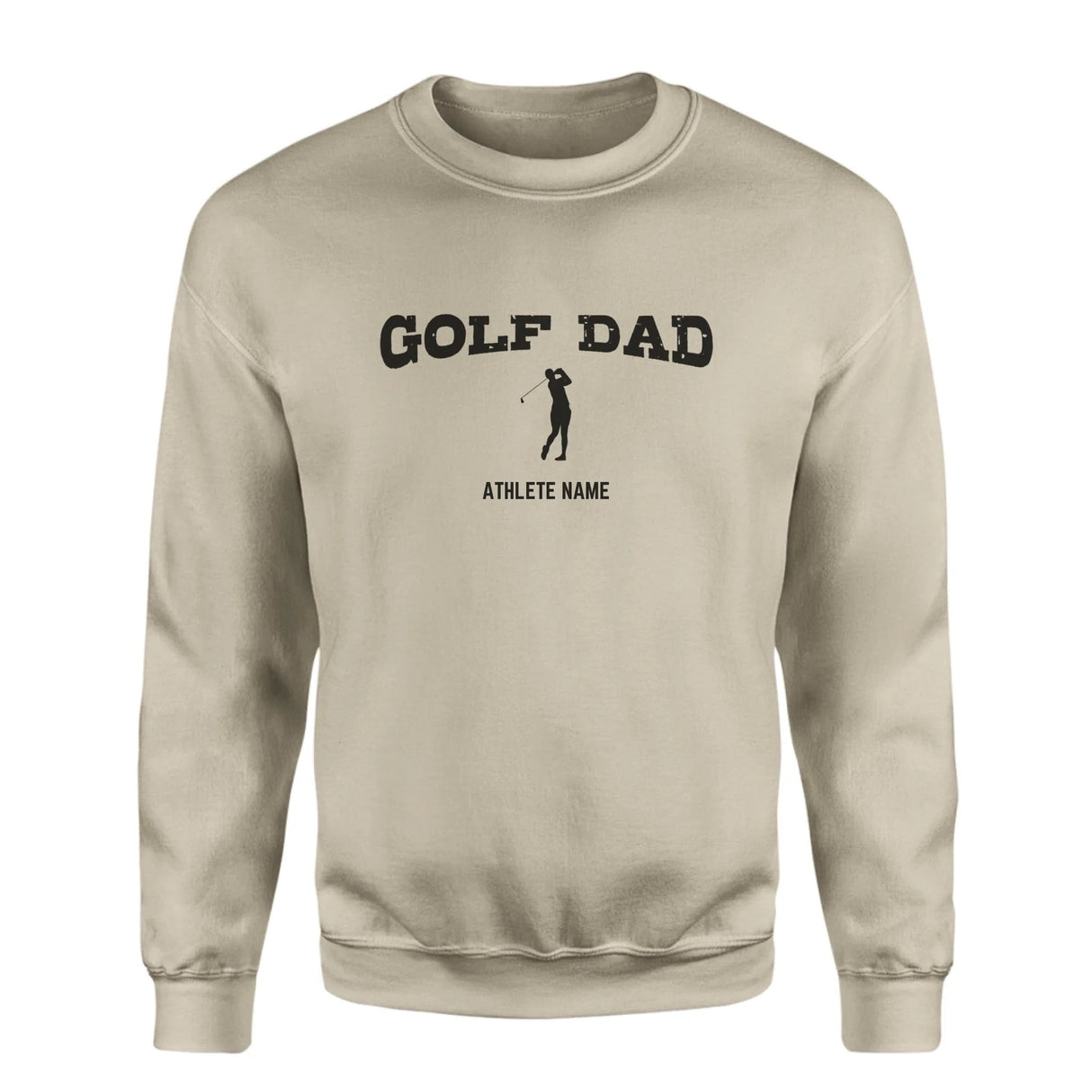 Golf Dad with Golfer Icon and Golfer Name on a Sweatshirt with a Black Graphic