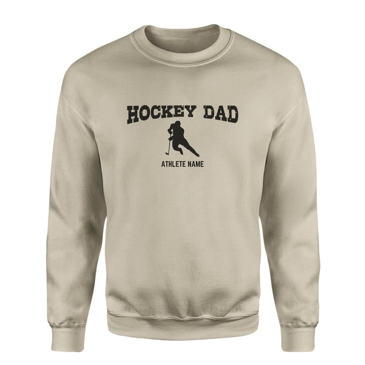 Hockey Dad with Hockey Player Icon and Hockey Player Name on a Sweatshirt with a Black Graphic