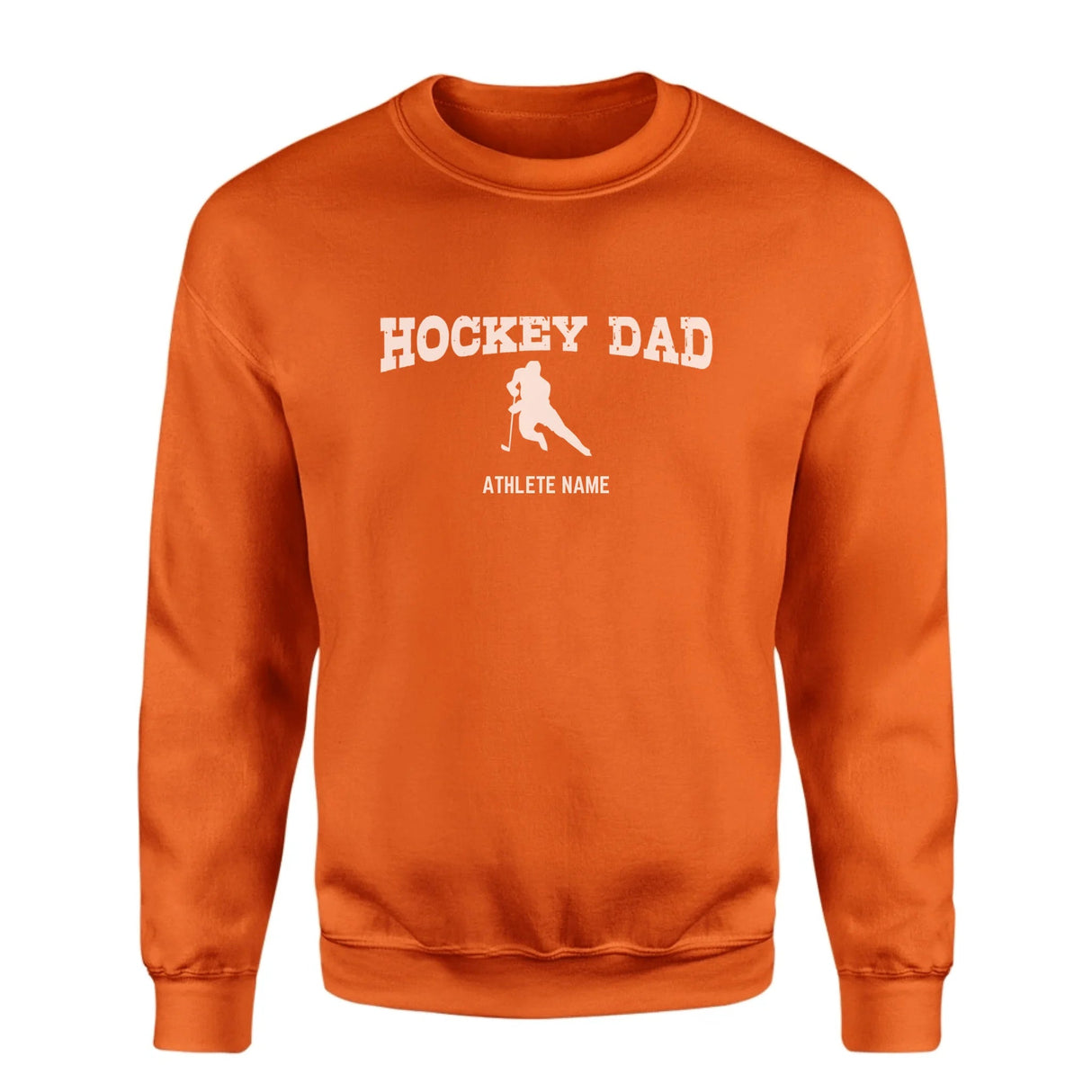 Hockey Dad with Hockey Player Icon and Hockey Player Name on a Sweatshirt with a White Graphic