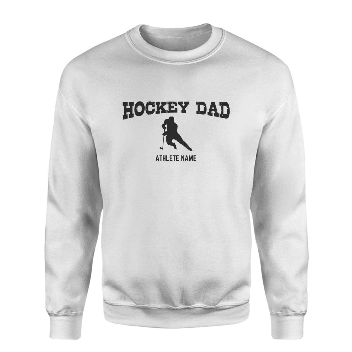 Hockey Dad with Hockey Player Icon and Hockey Player Name on a Sweatshirt with a Black Graphic