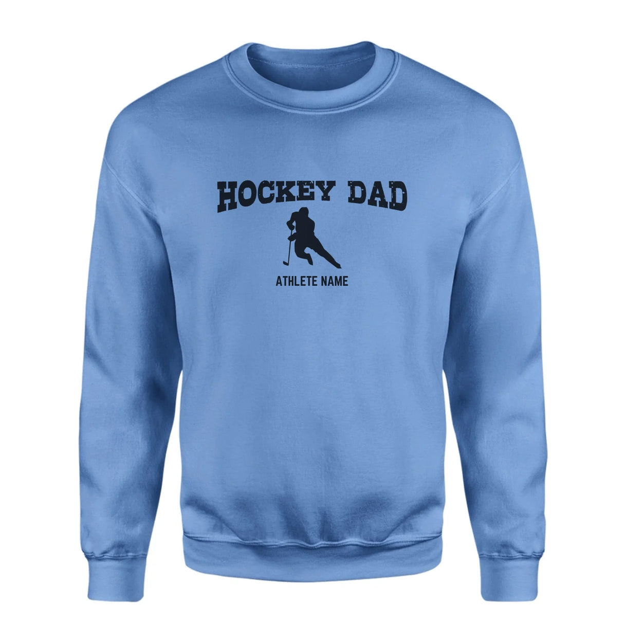 Hockey Dad with Hockey Player Icon and Hockey Player Name on a Sweatshirt with a Black Graphic