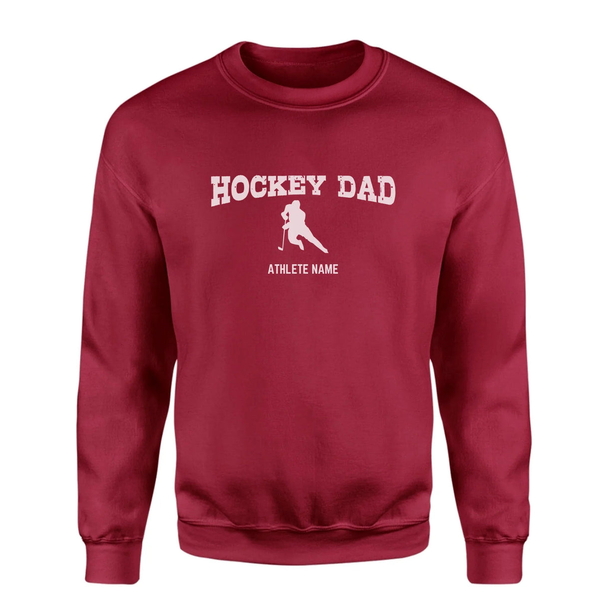 Hockey Dad with Hockey Player Icon and Hockey Player Name on a Sweatshirt with a White Graphic