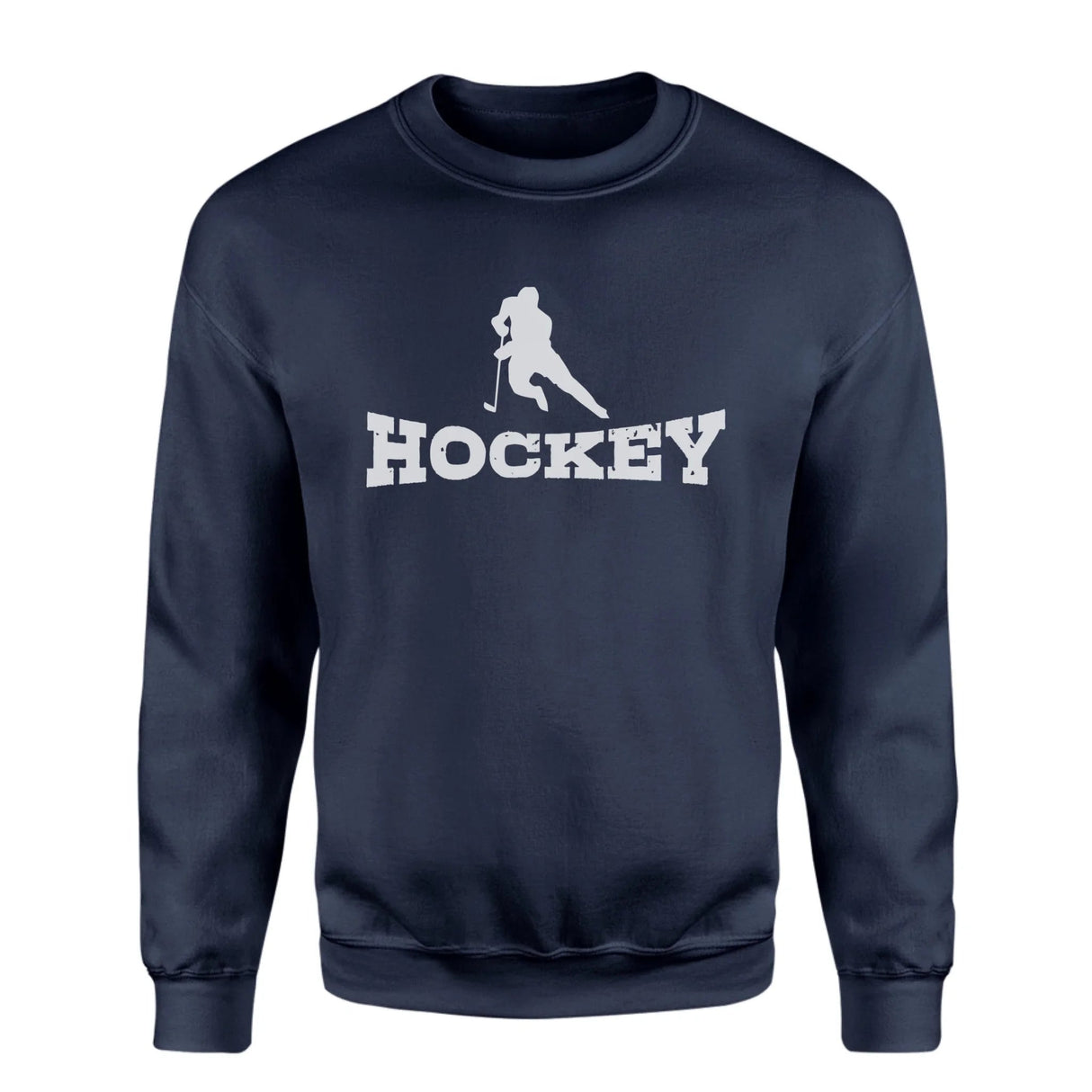 Basic Hockey with Hockey Player Icon on a Sweatshirt with a White Graphic