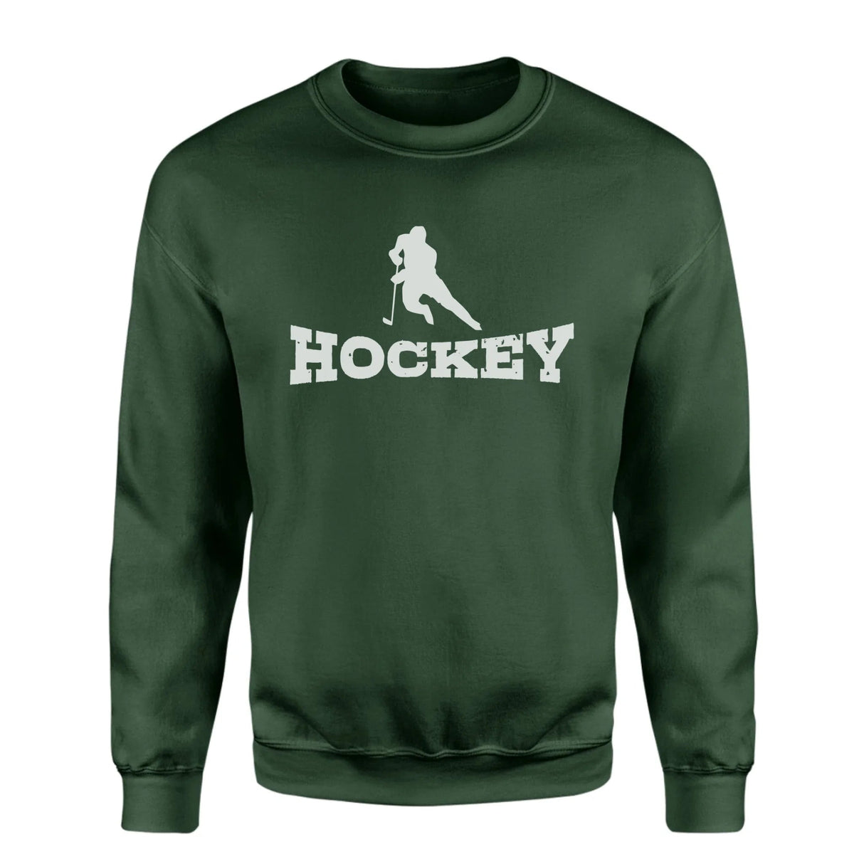 Basic Hockey with Hockey Player Icon on a Sweatshirt with a White Graphic
