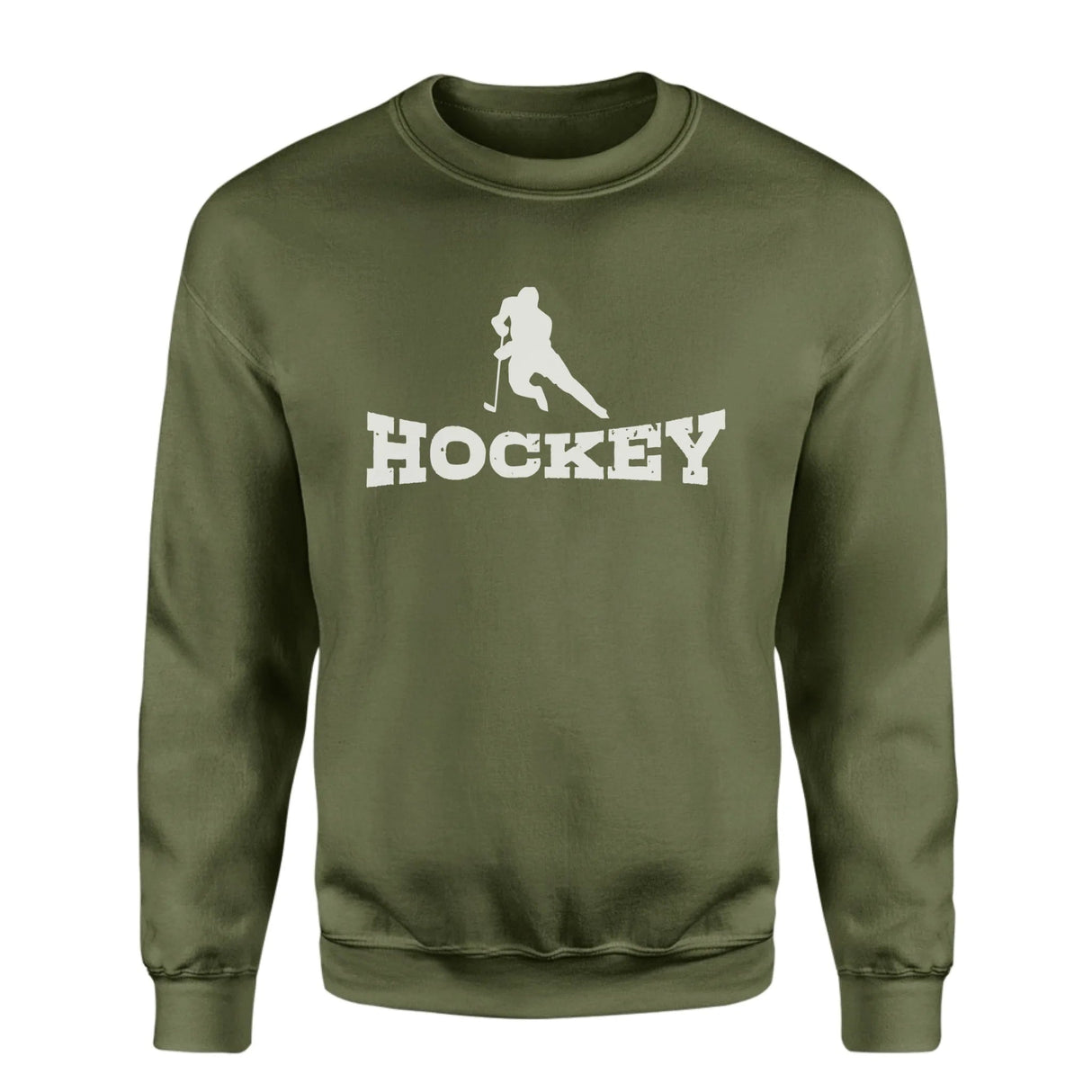 Basic Hockey with Hockey Player Icon on a Sweatshirt with a White Graphic