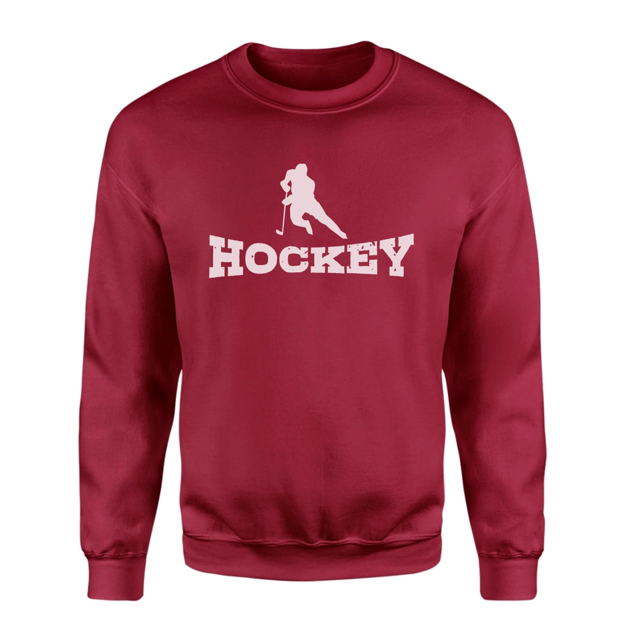 Basic Hockey with Hockey Player Icon on a Sweatshirt with a White Graphic
