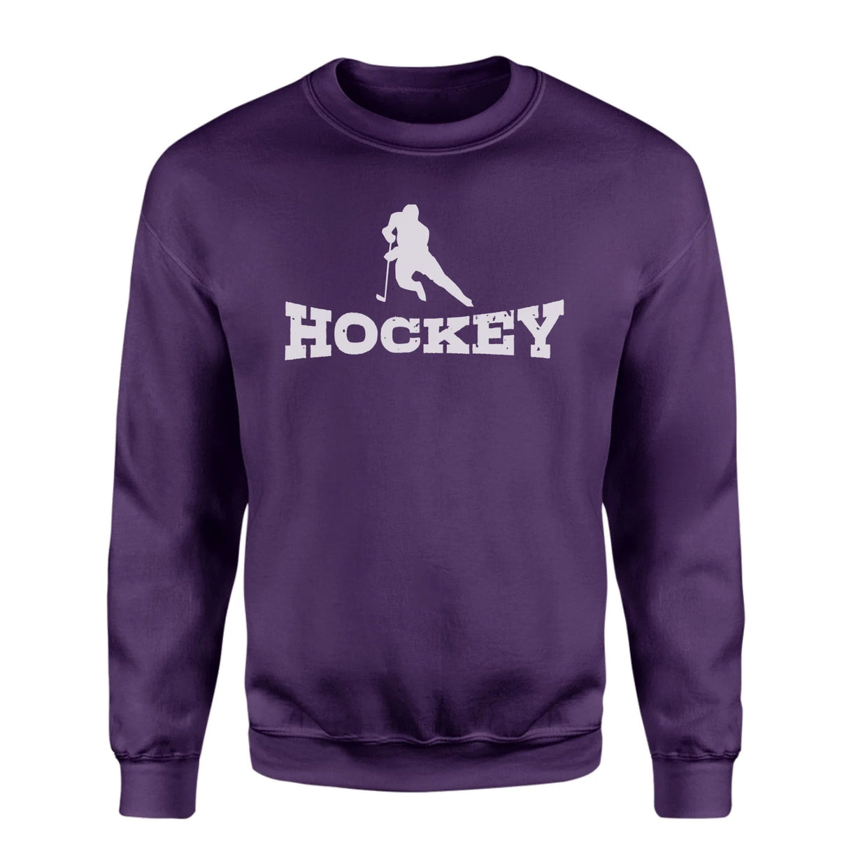 Basic Hockey with Hockey Player Icon on a Sweatshirt with a White Graphic