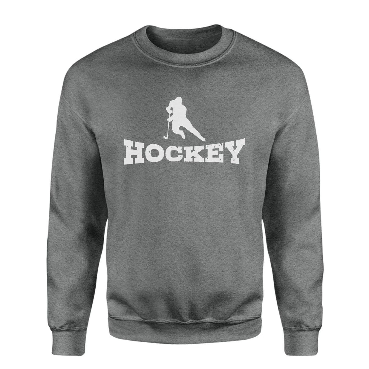 Basic Hockey with Hockey Player Icon on a Sweatshirt with a White Graphic