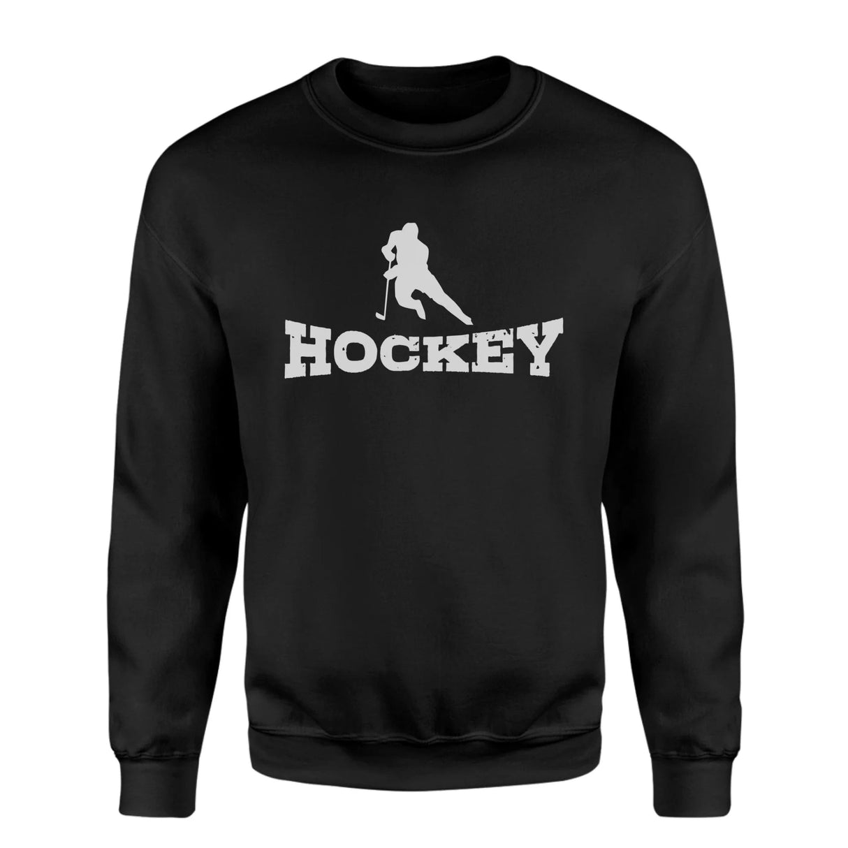 Basic Hockey with Hockey Player Icon on a Sweatshirt with a White Graphic